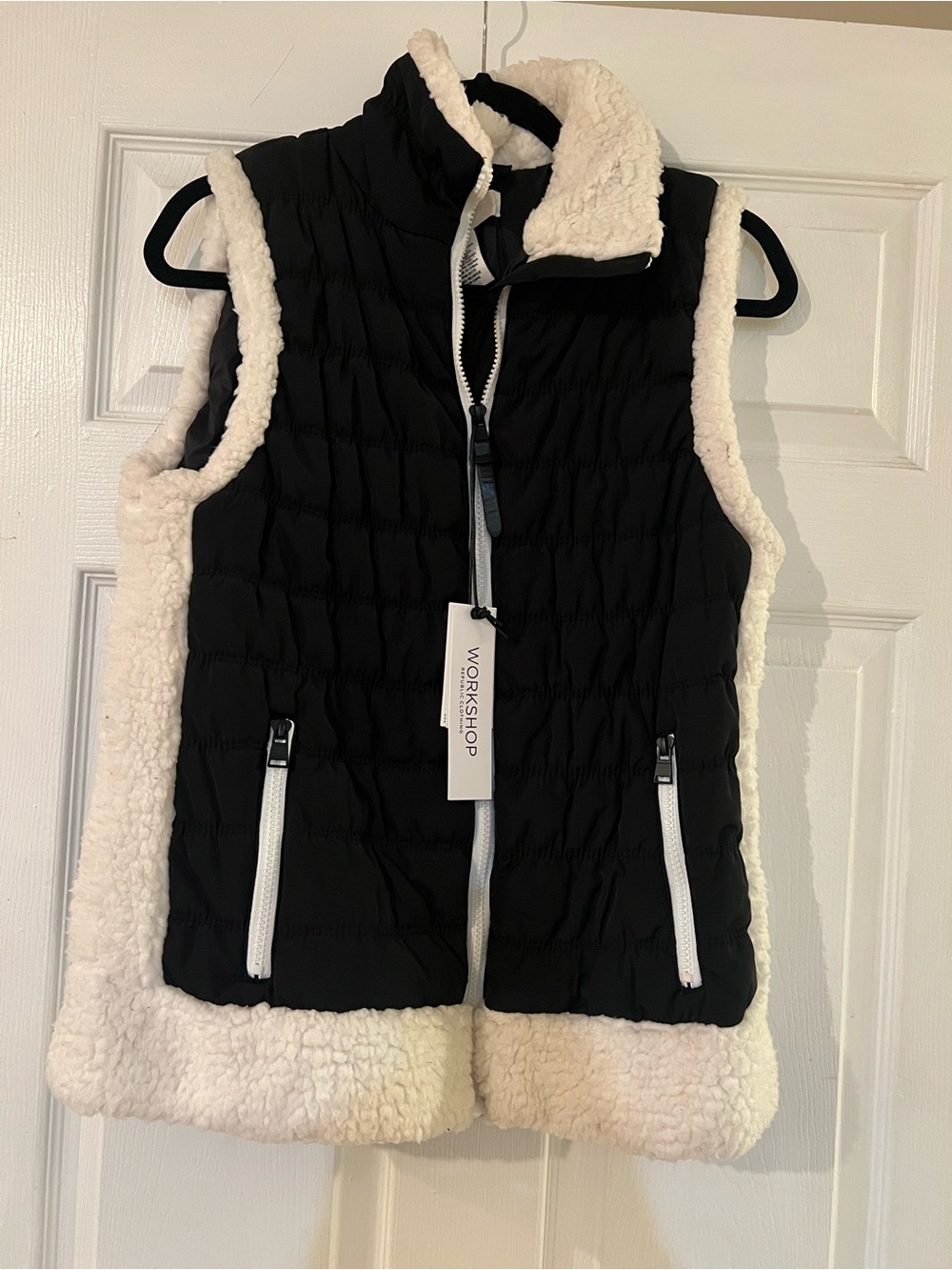 Workshop Republic Black and Cream Quilted Vest with Sherpa